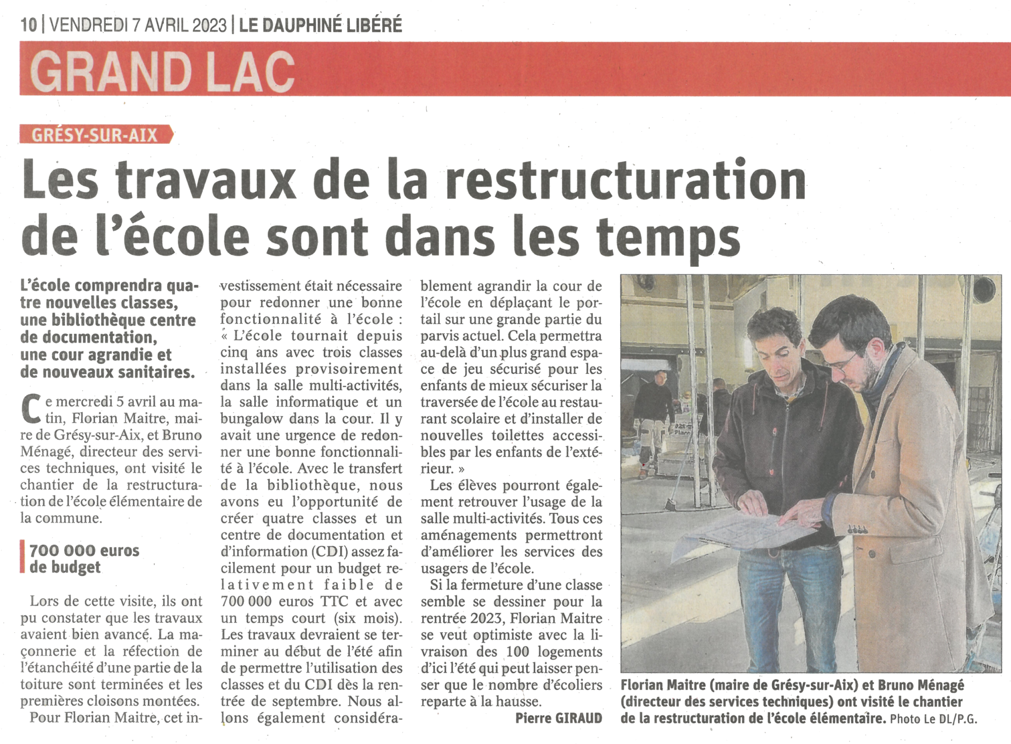 Le Dauphiné Libéré - Les travaux de la restructuration de l'école sont dans les temps