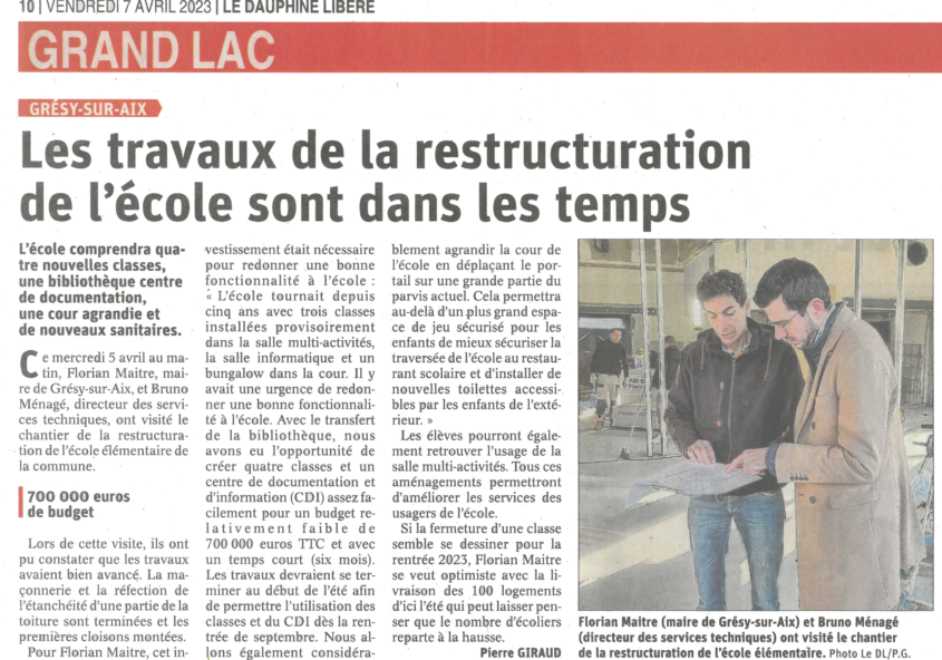 Le Dauphiné Libéré - Les travaux de la restructuration de l'école sont dans les temps